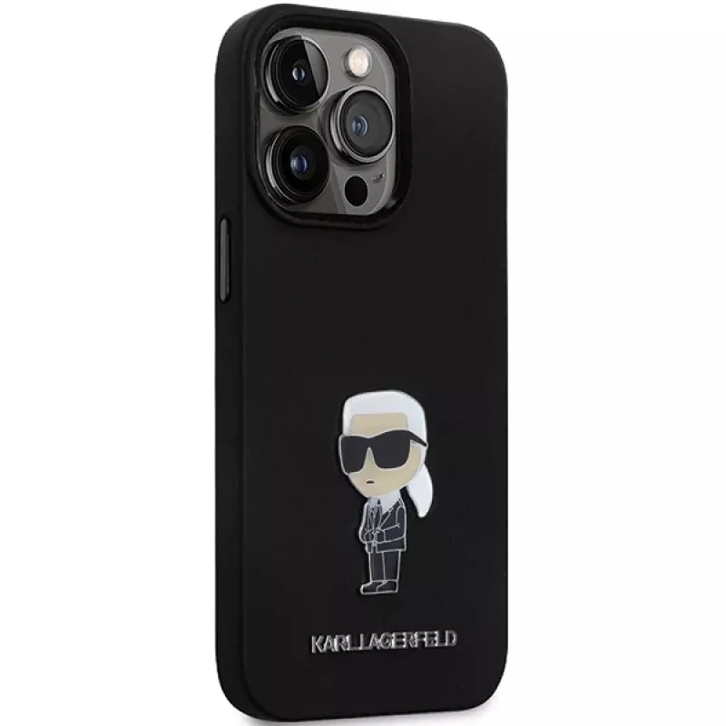 Karl Lagerfeld KLHCP13LSMHKNPK Ikonik Metal Pin Silicone Case for iPhone 13 Pro / 13 6.1, Black