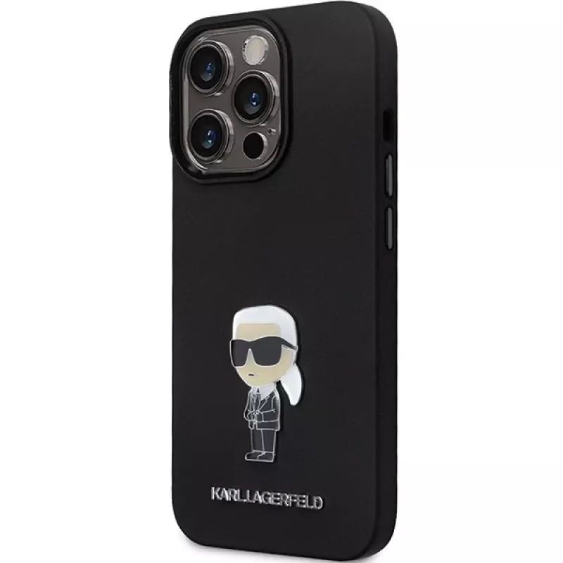 Karl Lagerfeld KLHCP14LSMHKNPK Ikonik Metal Pin Silicone Case, iPhone 14 Pro 6.1, juoda