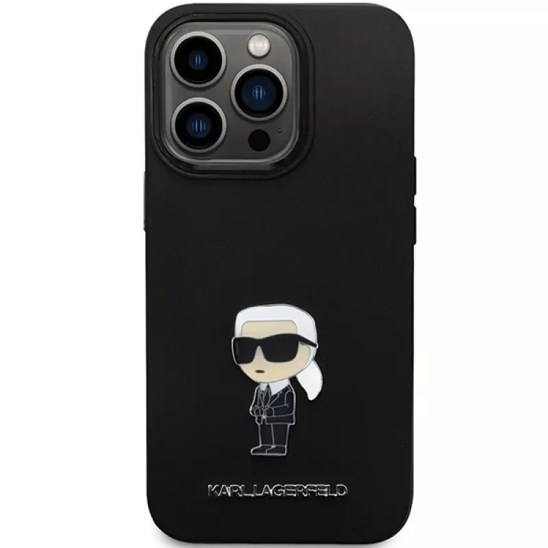 Karl Lagerfeld KLHCP14LSMHKNPK Ikonik Metal Pin Silicone Case, iPhone 14 Pro 6.1, juoda