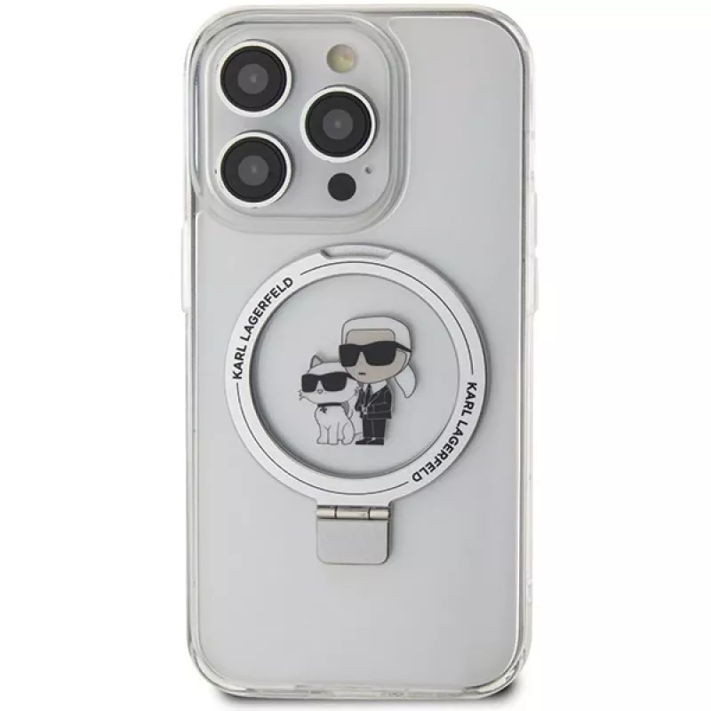 Karl Lagerfeld KLHMP13XHMRSKCH Hardcase Ring Stand, skirta iPhone 13 Pro Max 6.7, balta, Karl & Choupette MagSafe