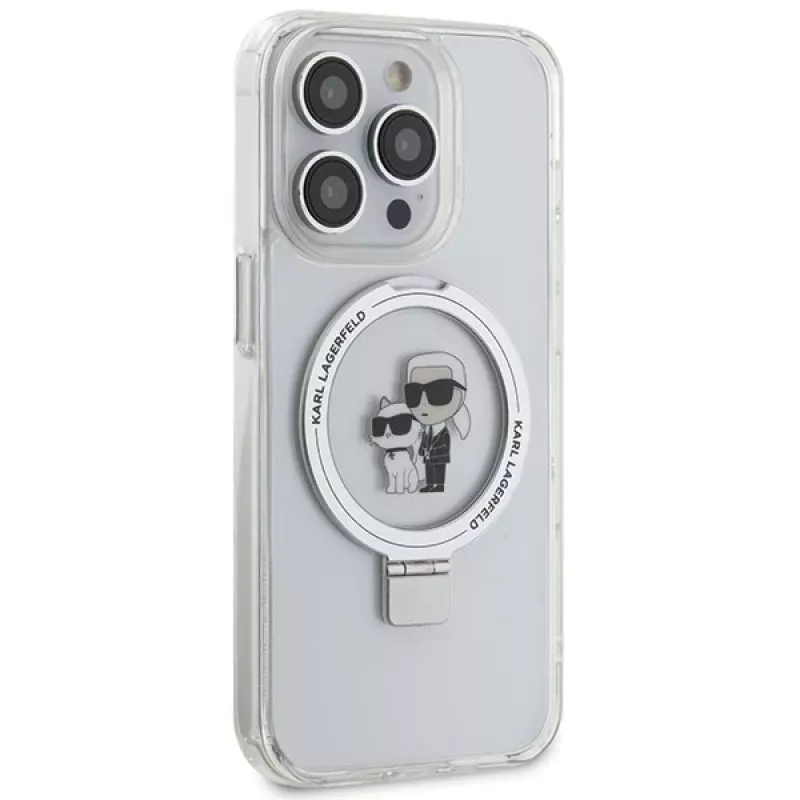 Karl Lagerfeld KLHMP13XHMRSKCH Hardcase Ring Stand, skirta iPhone 13 Pro Max 6.7, balta, Karl & Choupette MagSafe