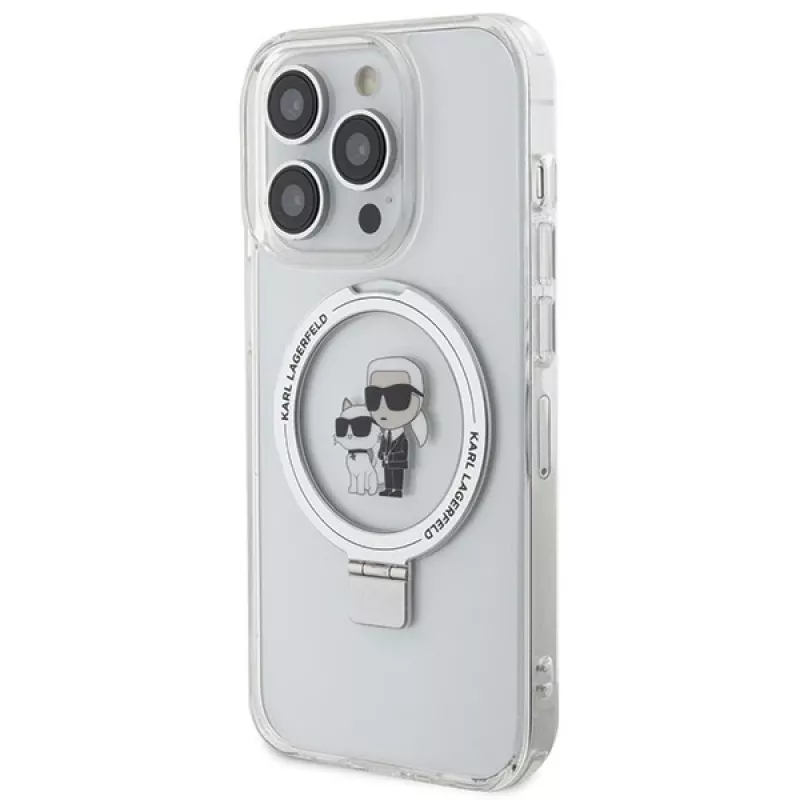 Karl Lagerfeld KLHMP15XHMRSKCH Hardcase Ring Stand for iPhone 15 Pro Max 6,7 inch White MagSafe Karl & Choupette