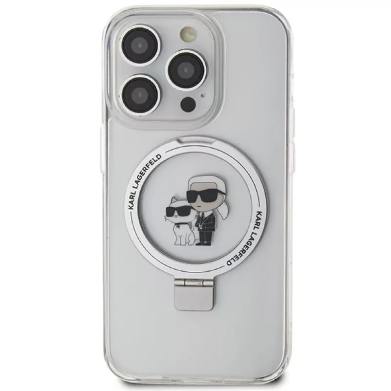 Karl Lagerfeld KLHMP15XHMRSKCH Hardcase Ring Stand for iPhone 15 Pro Max 6,7 inch White MagSafe Karl & Choupette