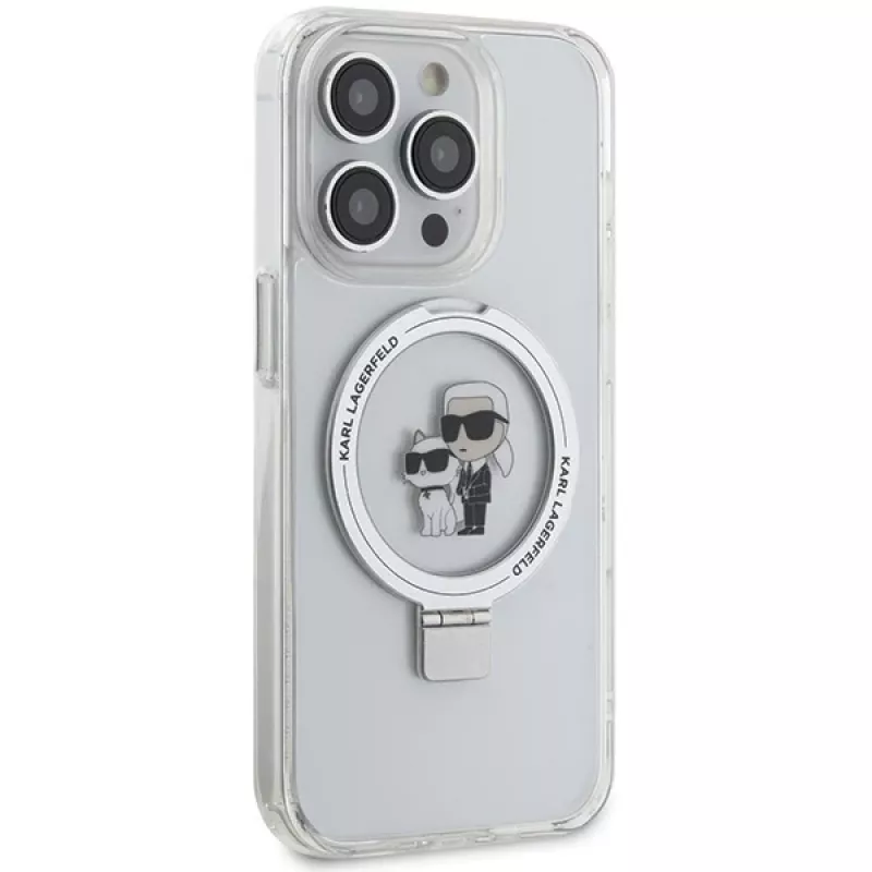 Karl Lagerfeld KLHMP15XHMRSKCH Hardcase Ring Stand for iPhone 15 Pro Max 6,7 inch White MagSafe Karl & Choupette