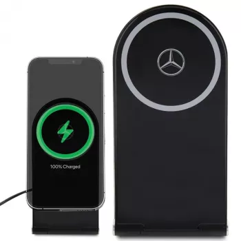 Mercedes-Benz Sulankstomas 2-in-1 Belaidis Įkroviklis 15W Juodas Sidabrinė Žvaigždė MagSafe