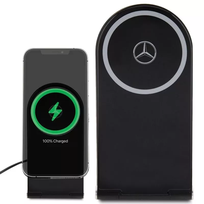 Mercedes-Benz Sulankstomas 2-in-1 Belaidis Įkroviklis 15W Juodas Sidabrinė Žvaigždė MagSafe