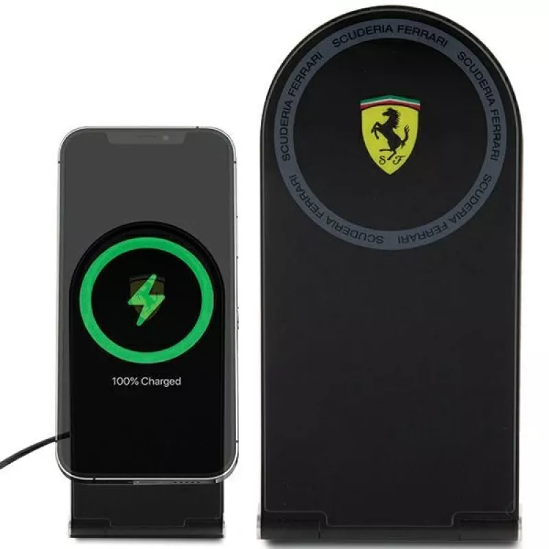 Ferrari Foldable 2-in-1 Wireless Charger FECBFMALK 15W Black Printed Logo MagSafe