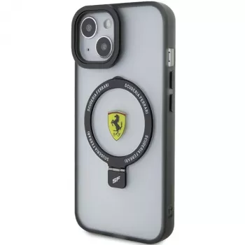 Ferrari FEHMP15SUSCAK iPhone 15 / 14 / 13 6,1 inch Juodas Kietas Dėklas su Žiediniu Stovu 2023 Kolekcija MagSafe