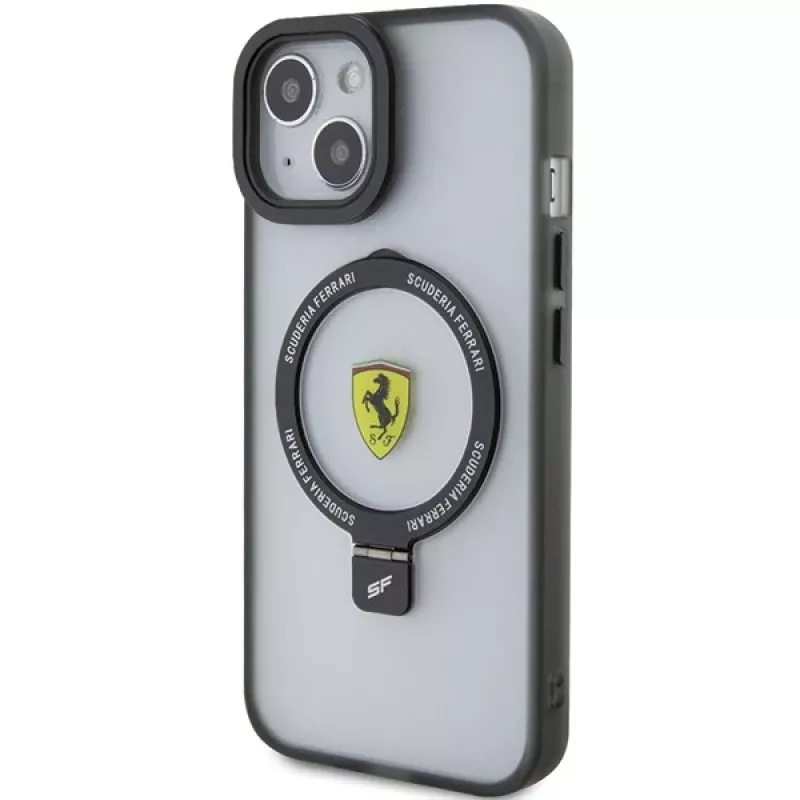 Ferrari FEHMP15MUSCAK iPhone 15 Plus / 14 Plus 6,7 inch Transparent Smoky Hardcase su Žiediniu Stovu, MagSafe, 2023 Kolekcija