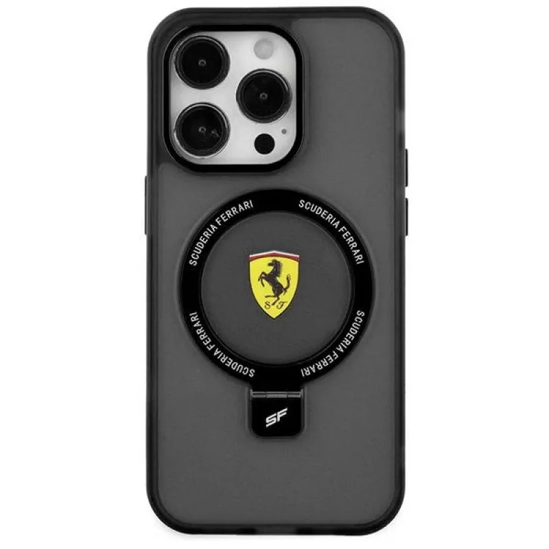 Ferrari FEHMP15MUSCAK iPhone 15 Plus / 14 Plus 6,7 inch Transparent Smoky Hardcase su Žiediniu Stovu, MagSafe, 2023 Kolekcija