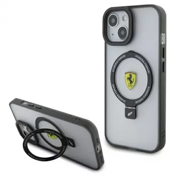 Ferrari FEHMP15SUSCAH iPhone 15 / 14 / 13 6.1 Skaidrus Kietas Dėklas su Žiediniu Stovu 2023 Kolekcija MagSafe