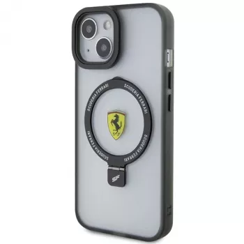 Ferrari FEHMP15SUSCAH iPhone 15 / 14 / 13 6.1 Skaidrus Kietas Dėklas su Žiediniu Stovu 2023 Kolekcija MagSafe