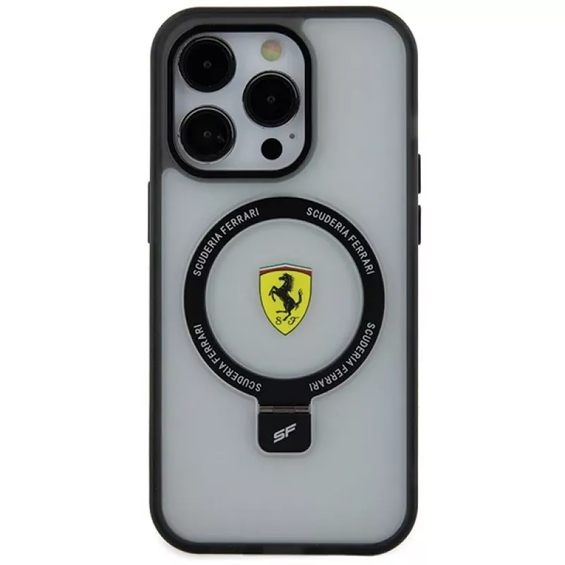 Ferrari FEHMP15LUSCAH iPhone 15 Pro 6,1 inch Skaidrus Kietas Dėklas su Žiediniu Stovu, MagSafe Suderinamas, 2023 Kolekcija