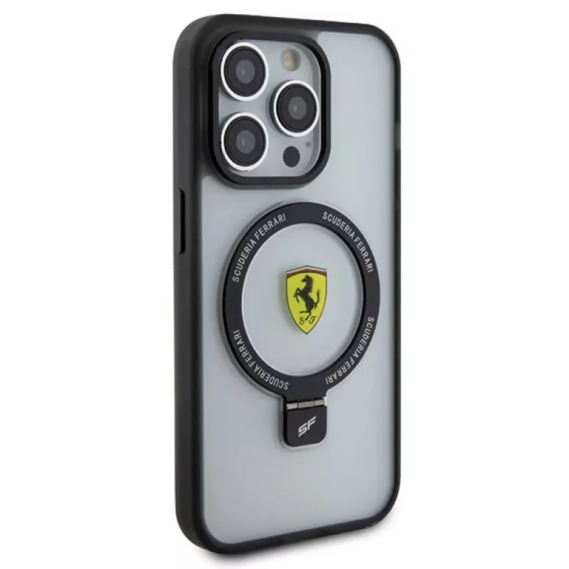 Ferrari FEHMP15LUSCAH iPhone 15 Pro 6,1 inch Skaidrus Kietas Dėklas su Žiediniu Stovu, MagSafe Suderinamas, 2023 Kolekcija