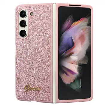 Guess GUHCZFD5HGGSHP F946 Glitter Script Hard Case, Samsung Galaxy Z Fold5 - Rožinė
