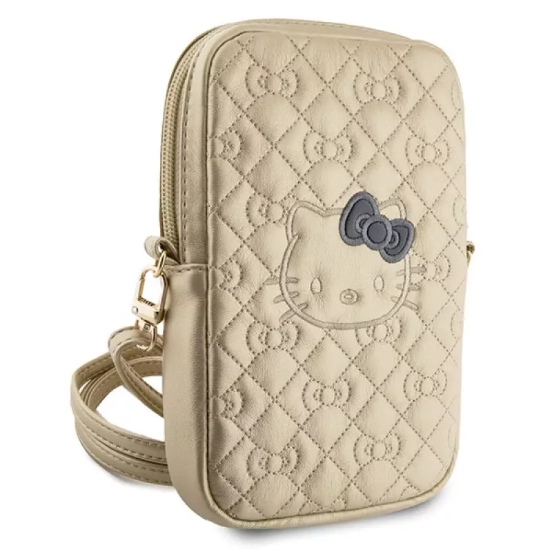 Hello Kitty Quilted Bows Strap Crossbody Phone Bag Gold