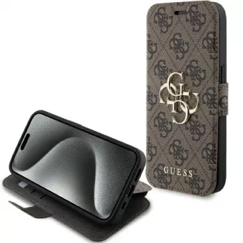 Guess GUBKP15L4GMGBR iPhone 15 Pro 6,1 inch Folio Case Brown 4G Metal Logo