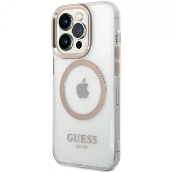 Guess GUHMP15SHTRMD Metal Outline Hard Case iPhone 15/14/13, Gold, MagSafe