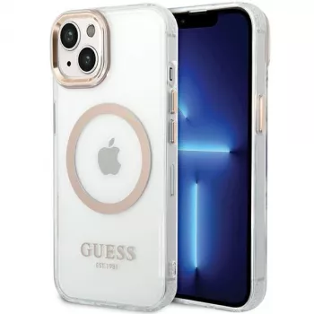 Guess GUHMP15MHTRMD Metal Outline Hard Case for iPhone 15 Plus / 14 Plus 6,7 inch Gold with MagSafe