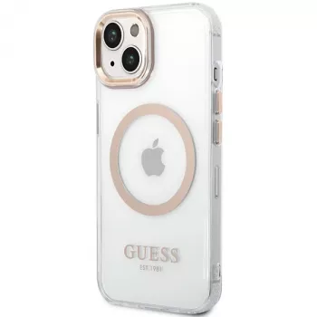 Guess GUHMP15MHTRMD Metal Outline Hard Case for iPhone 15 Plus / 14 Plus 6,7 inch Gold with MagSafe