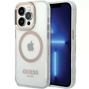 Guess GUHMP15XHTRMD Metal Outline Hard Case, Apple iPhone 15 Pro Max, Gold, MagSafe Compatible