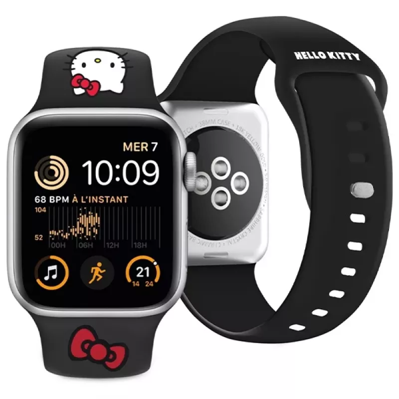 Hello Kitty HKAWLSCHBLK Silikono dirželis Apple Watch 42/44/45/49mm juodas