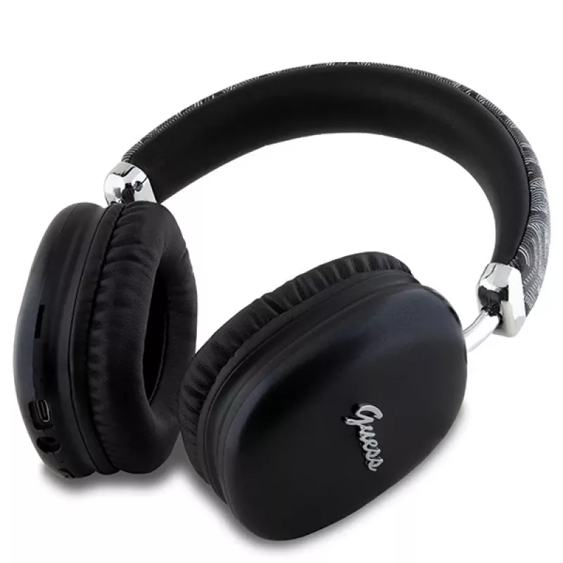 Guess Gcube Metallic Script Logo On-Ear Bluetooth Headphones Black