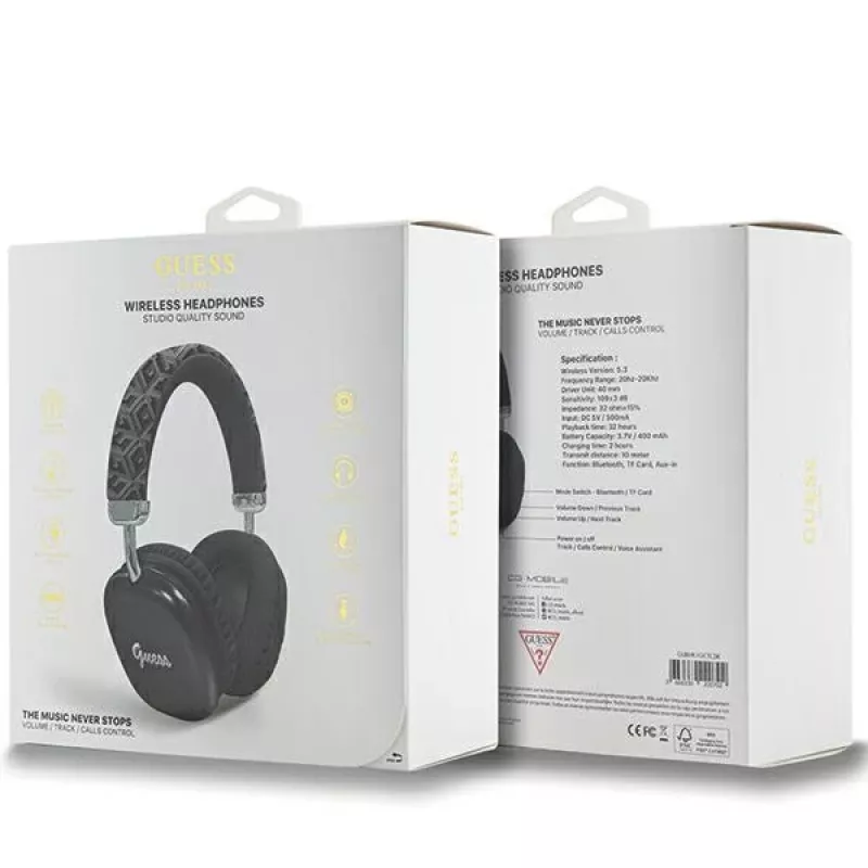 Guess Gcube Metallic Script Logo On-Ear Bluetooth Headphones Black