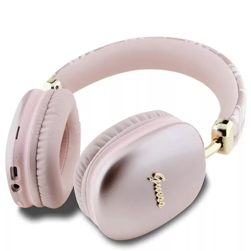 Guess Gcube Metallic Script Logo On-Ear Bluetooth Ausinės Rožinės