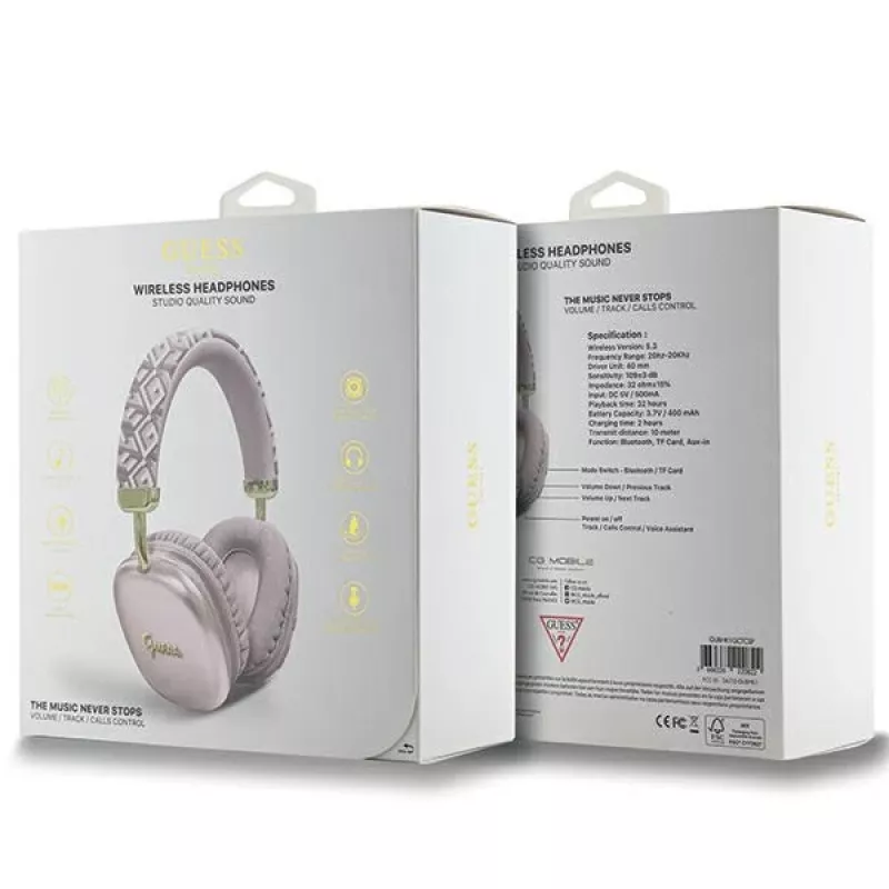 Guess Gcube Metallic Script Logo On-Ear Bluetooth Ausinės Rožinės