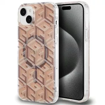 Guess GUHMP15MHGCUSTGW GCube Hardcase iPhone 15 Plus / 14 Plus 6,7 inch Brown IML MagSafe