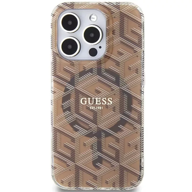 Guess G-Cube Hardcase iPhone 15 Pro 6,1 inch Brown IML MagSafe