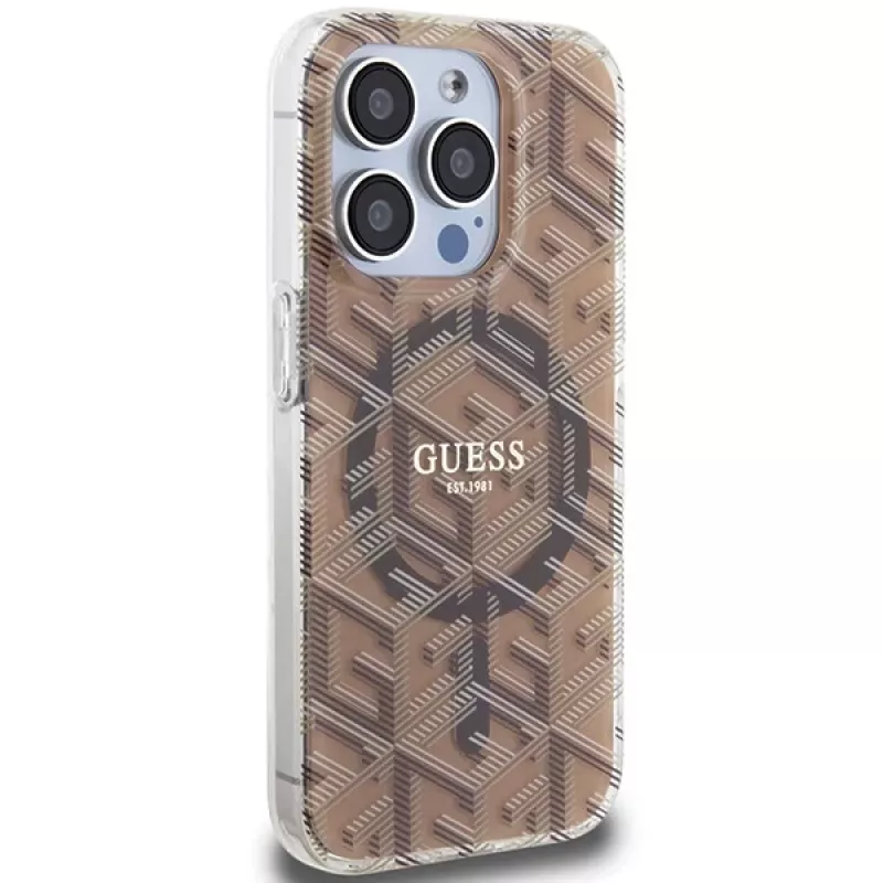 Guess G-Cube Hardcase iPhone 15 Pro 6,1 inch Brown IML MagSafe