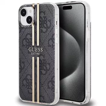 Guess GUHCP15MH4PSEGK Kietas Dėklas Apple iPhone 15 Plus / 14 Plus 6,7 inch Juodas 4G Gold Stripe