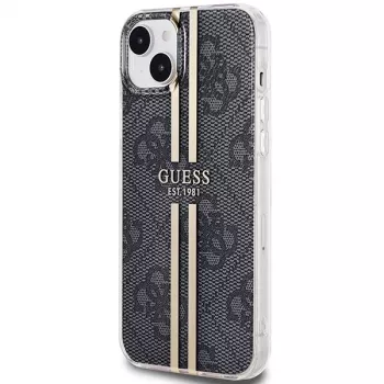 Guess GUHCP15MH4PSEGK Kietas Dėklas Apple iPhone 15 Plus / 14 Plus 6,7 inch Juodas 4G Gold Stripe