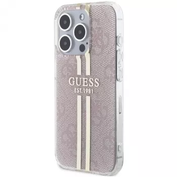 Guess GUHCP14XH4PSEGP iPhone 14 Pro Max 6,7 inch Pink Hardcase IML 4G Gold Stripe