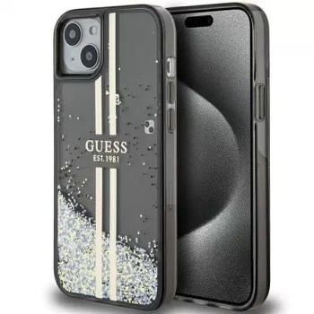 Guess GUHCP15MLFCSEGK Liquid Glitter Gold Stripes Hard Case, skirta iPhone 15 Plus / 14 Plus 6,7 inch - juoda