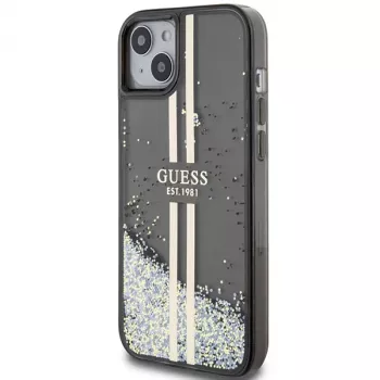 Guess GUHCP15MLFCSEGK Liquid Glitter Gold Stripes Hard Case, skirta iPhone 15 Plus / 14 Plus 6,7 inch - juoda