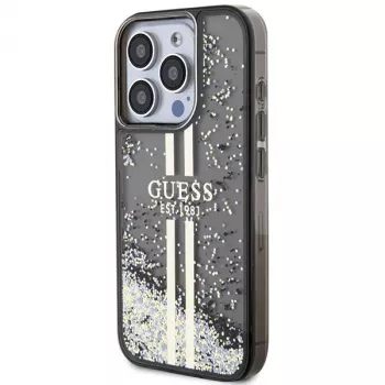 Guess GUHCP15LLFCSEGK iPhone 15 Pro 6.1 Hard Case Liquid Glitter Gold Stripes Black