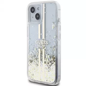 Guess GUHCP15MLFCSEGT iPhone 15 Plus / 14 Plus 6,7 inch Transparent Hardcase Liquid Glitter Gold Stripes