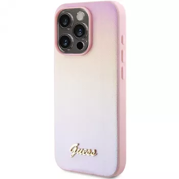 Guess Saffiano Iridescent Script Hard Case, skirta Apple iPhone 14 Pro Max 6.7 – rožinė
