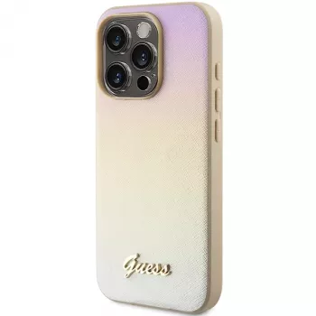 Guess GUHCP14LPSAIRSD iPhone 14 Pro 6,1 inch Gold Hard Case Saffiano Iridescent Script