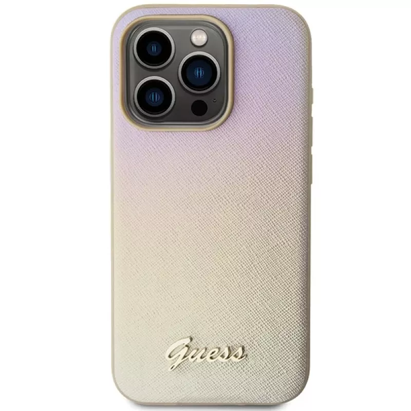 Guess GUHCP14XPSAIRSD Saffiano Iridescent Script Hard Case, skirta Apple iPhone 14 Pro Max 6,7 colio - Auksinė