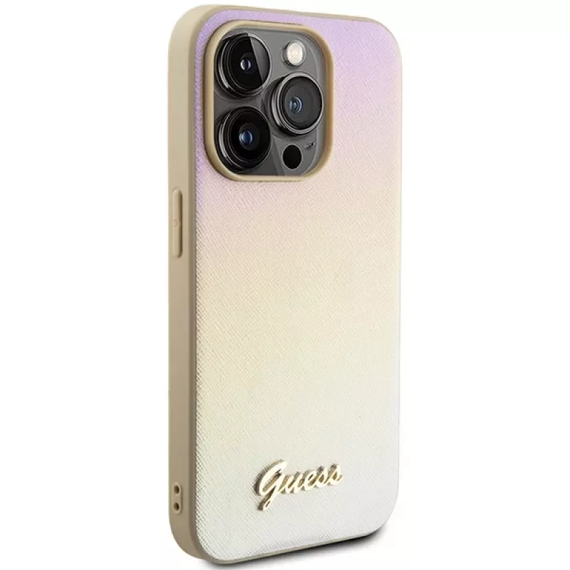 Guess GUHCP14XPSAIRSD Saffiano Iridescent Script Hard Case, skirta Apple iPhone 14 Pro Max 6,7 colio - Auksinė