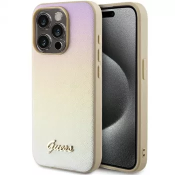 Guess GUHCP15XPSAIRSD Saffiano Iridescent Script Hard Case, iPhone 15 Pro Max, Gold
