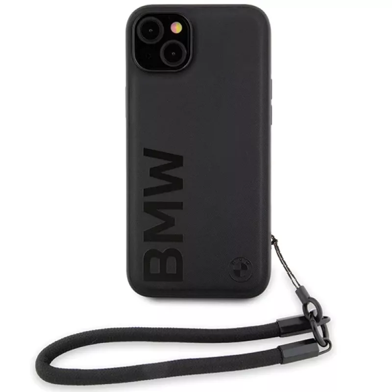 BMW Signature Leather Wordmark Hard Case, skirta iPhone 15 / 14 / 13 6,1 inch - Juoda