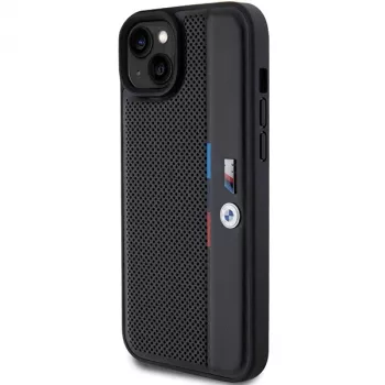 BMW M Collection Hardcase for iPhone 15 Plus / 14 Plus 6,7 inch Black Perforated Tricolor Line