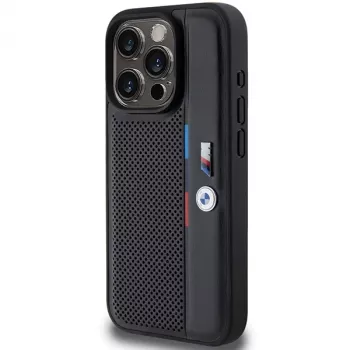 BMW Perforated Tricolor Line Hard Case, tinkantis Apple iPhone 15 Pro 6.1, juoda