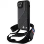 BMW M Edition Carbon Stripe & Strap Hard Case, skirta iPhone 15 Plus / 14 Plus 6,7 inch, juoda