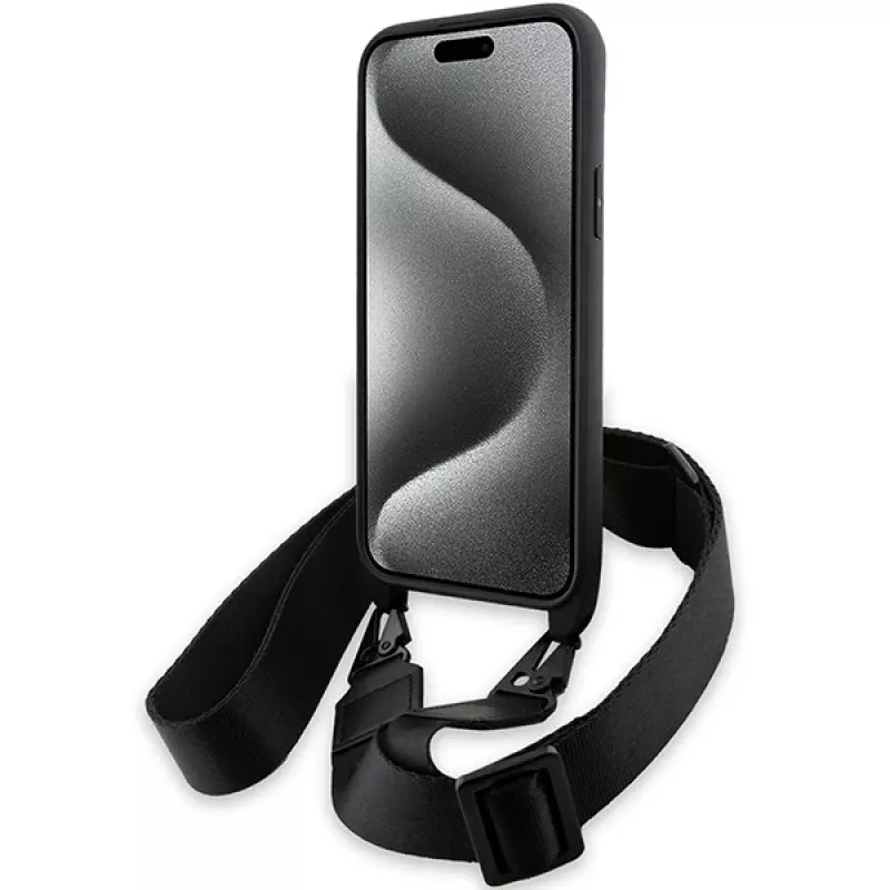 BMW M Edition Carbon Stripe & Strap Hard Case, skirta iPhone 15 Plus / 14 Plus 6,7 inch, juoda